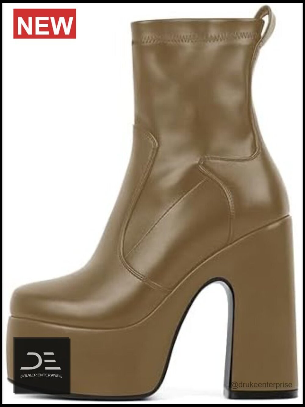 Platform Ankle Boots Chunky Block Heel Round Toe Side Zipper Lace-Up Faux